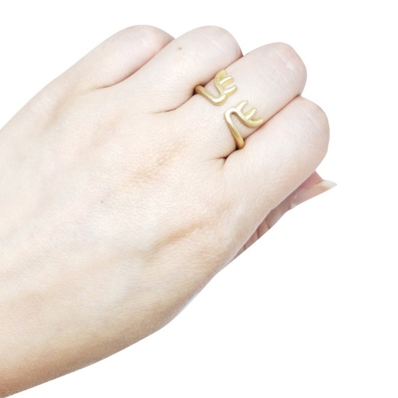 Cute Reindeer Deer Gold Antlers Holiday Christmas Ring - Picture 5 of 6